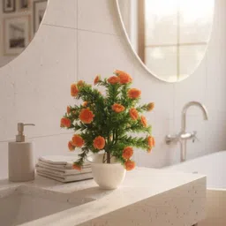 ankit Orange Dahalia Artificial Flower with Pot image 2