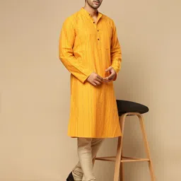 Men Self Design Pure Cotton Straight Kurta-image-0