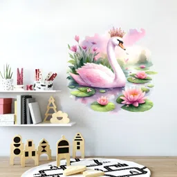 k2a decor 61 cm Elegant Swan with Lotus Wall Art | Beautiful Nature-Inspired Wall Decor Self Adhesive Sticker image 3