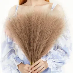 satyam kraft 6 Pcs Faux Pampas Grass small Fluffy Artificial Fake Flower Home,Office,Bedroom Brown Dried Sticks Artificial Flower image 2