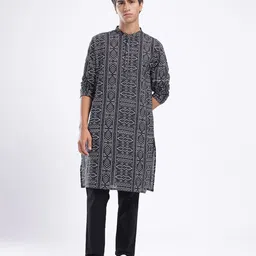 anouk rustic Men Geometric Print Pure Cotton Straight Kurta image 3
