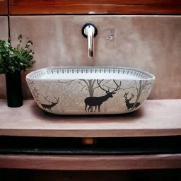 solano Premium Quality Attractive Ceramic Glossy Art Basin For Bathrooms & Living Room AR-017 [18 x 13 x 5]INCH Table Top Basin-picture-23