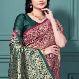 jay khodiyar embroidery Woven, Floral Print, Geometric Print Bollywood Jacquard Saree image 3