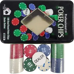 nickspool Adult Casino Style 100 Pcs Poker Chips Set in a Tin Case with 1 Dealer Button image 5