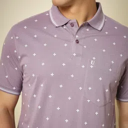 uniberry Men Printed Polo Neck Cotton Blend Purple T-Shirt image 4