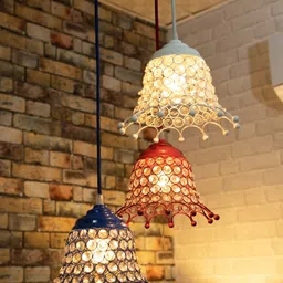 homesake 3-lights Cluster Chandelier Crystal hanging Umbrella Pendant Light Braided Cord Chandelier Ceiling Lamp image 3