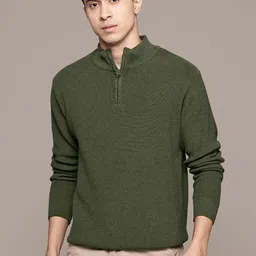 roadster Men Solid High Neck Green Sweater-picture-20
