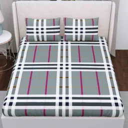 kalpic decor Grey Checkered 210 TC Cotton King Sized Bed Sheets with 2 Pillow Covers-picture-36