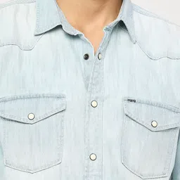 pepe jeans Men Regular Fit Solid Spread Collar Casual Shirt image 5