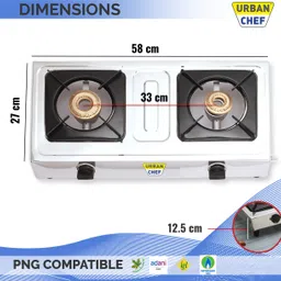 urban chef Combo ISI certified Mini Nano classic 2 Burner + Nonstick Grill Pan 220 Stainless Steel Manual Gas Stove image 3