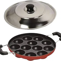 oneshoply Saffari 12 Cavities Non Stick Appam Patra with Lid Red Paniyarrakal Paniarakkal 1 L capacity 22 cm diameter image 5