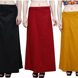 gosulbra fashion Saree Petticoat Pack of 3 ( Waist-40 inch, Length-37 inch) Orange, Maroon, Black Cotton Blend Petticoat-picture-11