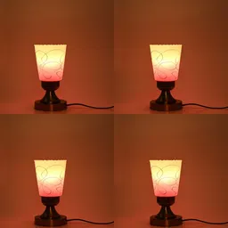 afast Stylish Table Lamp With Decorated Glass Shade, Round, LED Compatible,(Pack Of 4) Table Lamp image 1