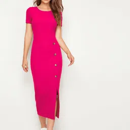 Women Bodycon Pink Maxi/Full Length Dress-image-4