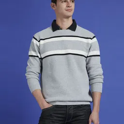 pepe jeans Men Striped Round Neck Grey Sweater image 3