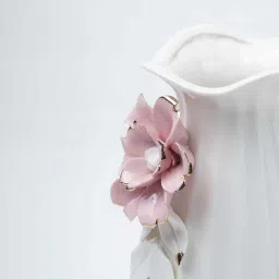 market 99 Engraved Floral Pattern Off White Ceramic Vase image 5