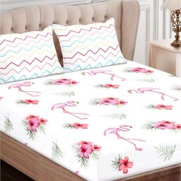 sej by nisha gupta Pink Abstract 160 TC Cotton Queen Sized Bed Sheets with 2 Pillow Covers-picture-31