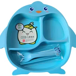 mishavivek Penguin Shaped Baby Plate | Bamboo Toddler Feeding Plate with Dividers Tray image 2