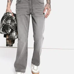 Men Boot-Leg Mid Rise Grey Jeans-image-0