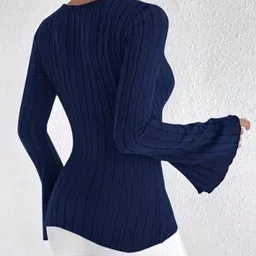 sovi fashion Casual Regular Sleeves Self Design Women Dark Blue Top image 4