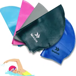 naaisha Swimming Kit(silicone cap/Swimming Goggle/Earplugs) Swimming Kit Swimming Cap image 4