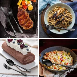 kitchease Silverware Dessert Spoons|5-Pcs Flatware for Ice-Cream, Ice-Tea|Charcoal Black Stainless Steel Cutlery Set image 4