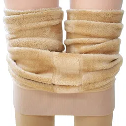 Aster Women’s Warm Fleece Thermal Tights | Mid Rise | Skinny Fit Leggings| Beige| Women Pyjama Thermal-picture-13