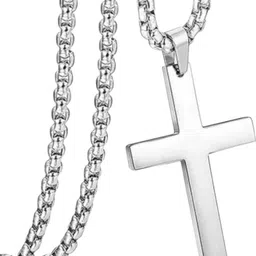 royce Silver Plated Jesus Cross Pendant with Stainless Steel Chain for Men and Boys Silver Stainless Steel Pendant image 4