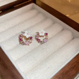 rv yuwon Western princess korean trendy beautiful pink stud earrings Cubic Zirconia Brass Stud Earring image 3