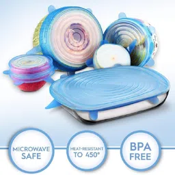 ablue clipper Microwave Safe Silicone Stretch Lids reuseable Flexible Covers 7 inch, 6 inch, 5 inch, 3 inch, 2 inch, 8.2 inch Lid Set, Pack of 6 image 2