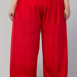 style prezone Women Relaxed Red Viscose Rayon Trousers-picture-27