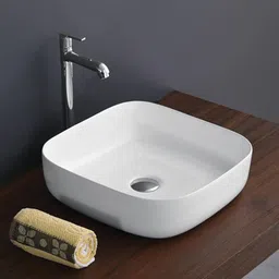 kemjo Ceramic White Table Top Wash Basin | 15.5 x 15.5 x 4.9 Inch | METRO Table Top Basin-picture-15