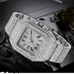 agg traders new trending mens ice out diamond studded square dial stainless steel chain Analog Watch - For Men AT05 image 2