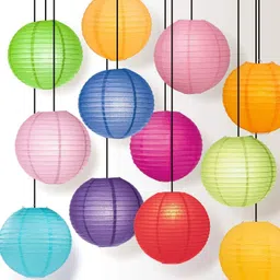 tirupaticollection Round Hanging Ball Paper Hanging Lantern Paper Lamp for Decoration at Diwali Party Birthday Chrismas New Year Multicolor, Multicolor Paper Hanging Lantern image 2