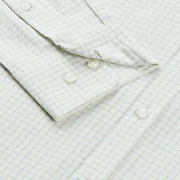 Park Avenue Men Beige & Blue Slim Fit Grid Checked Pure Cotton Formal Shirt image 3