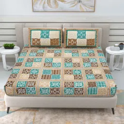 patricko Brown Traditional 144 TC Cotton Double Queen Bedsheet With 2 Pillow Covers image 1
