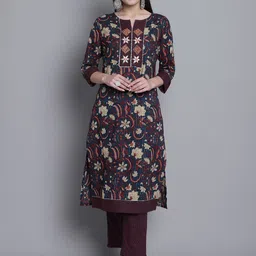 Cantabil Floral Printed Regular Gotta Patti Pure Cotton Kurta With Trousers image 1
