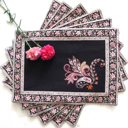 TARA- Sparkling Homes 6 Pieces Black Digital Printed Pure Cotton Table Placemats image 1
