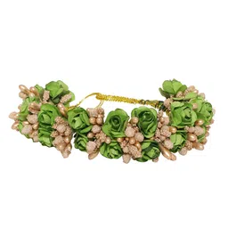 Sanjog Women Green & Gold-Toned Embellished Flower Juda Gajra-image-56