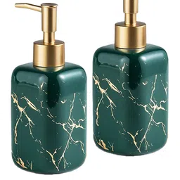 Ekhasa Green & Gold 2 Pieces Abstract Printed Ceramic Soap Dispenser Bathroom Accessories-image-42