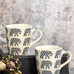GOODHOMES White & Blue 2 Pieces Printed Stoneware Glossy Mugs-310ml-picture-19