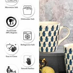 GOODHOMES Off White & Blue 2 Pieces Printed Stoneware Glossy Mugs - 310 ML Each image 4