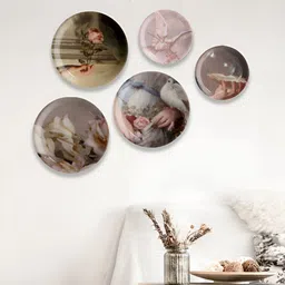 nestroots Cream & Brown 5 Pieces Printed Ceramic Wall Decor-image-3