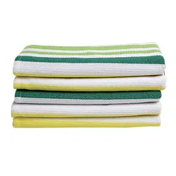 Arrabi Set Of 4 Yellow & Green Stiped Cotton 210 GSM Hand Towels image 4