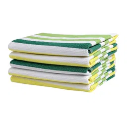 Arrabi Set Of 4 Yellow & Green Stiped Cotton 210 GSM Hand Towels image 3