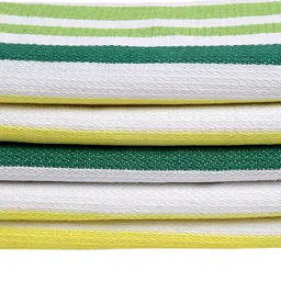 Arrabi Set Of 4 Yellow & Green Stiped Cotton 210 GSM Hand Towels image 5