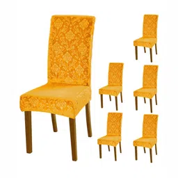 HOKIPO 6-Piece Yellow Self Design 200GSM Stretchable Chair Covers-image-33