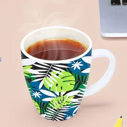 Larah by BOROSIL White 2 Pieces Floral Printed Opalware Matte Mugs 400 ML Each image 2