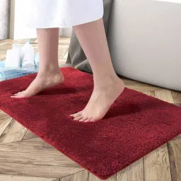 Maroon Solid Microfibre 30x18 Inches AntiSkid Bath Mat by Luxe Home International-picture-22