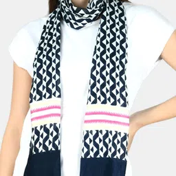 Aditi Wasan Women Navy Blue & White Printed Stole image 3